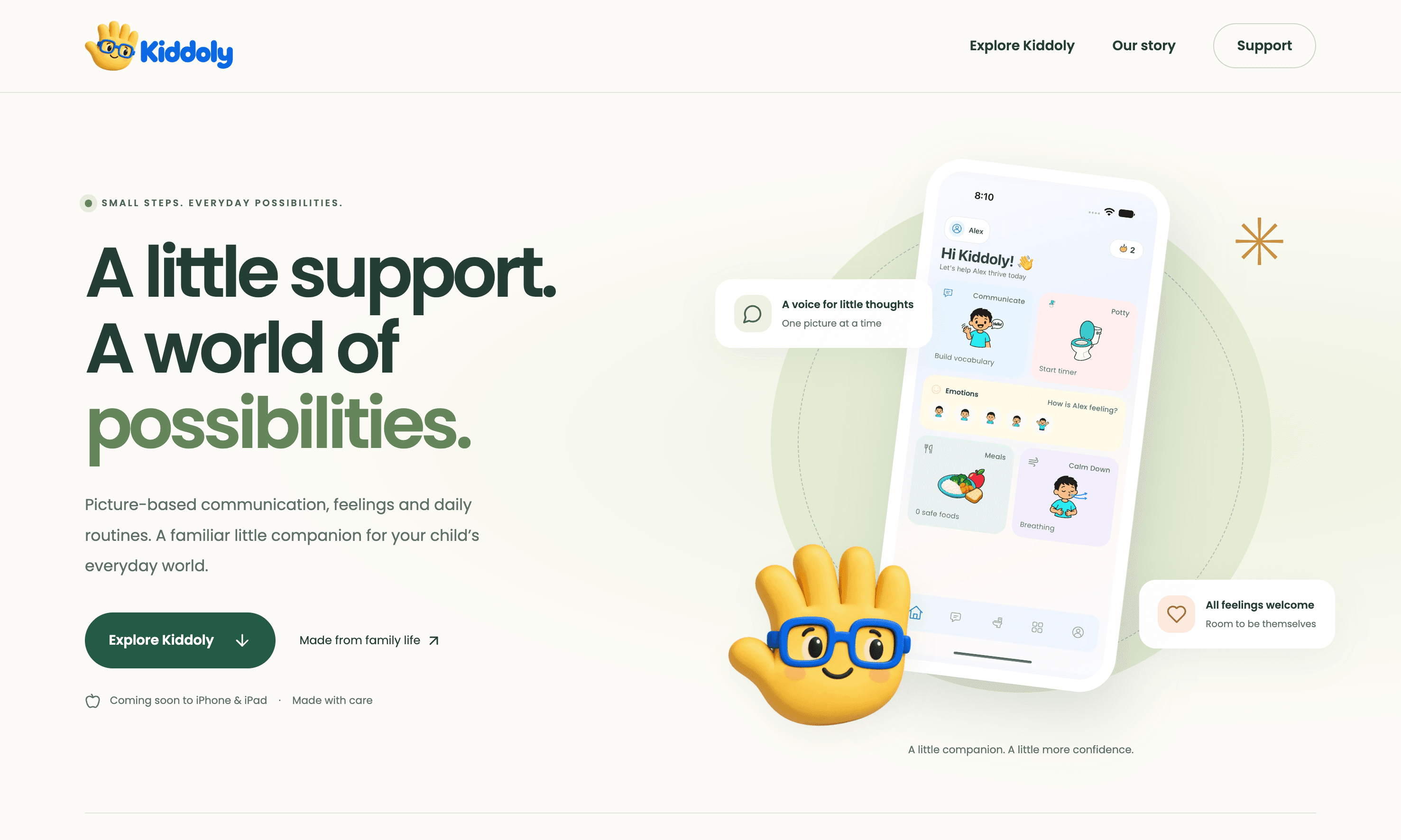 Kiddoly website showing its communication and daily care app